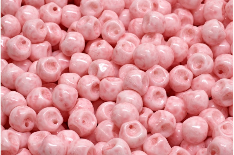 Mushroom Button Beads, White Opal Light Pink (02020-34304), Glass, Czech Republic