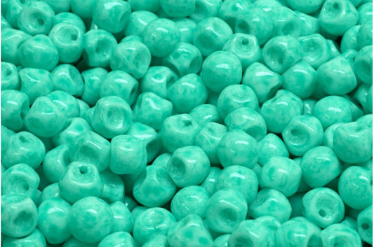 Mushroom Button Beads, White Opal Light Turquoise (02020-34309), Glass, Czech Republic