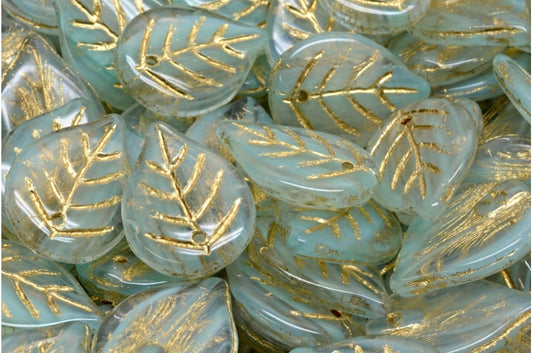 Apple Leaf Beads, Crystal 64100 Gold Lined (00030-64100-54302), Glass, Czech Republic