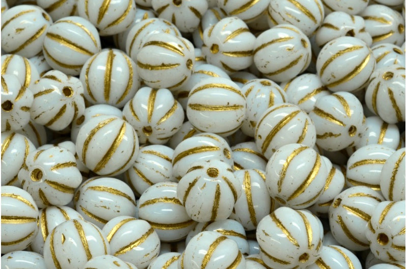 Melon Beads, White Gold Lined (02010-54302), Glass, Czech Republic
