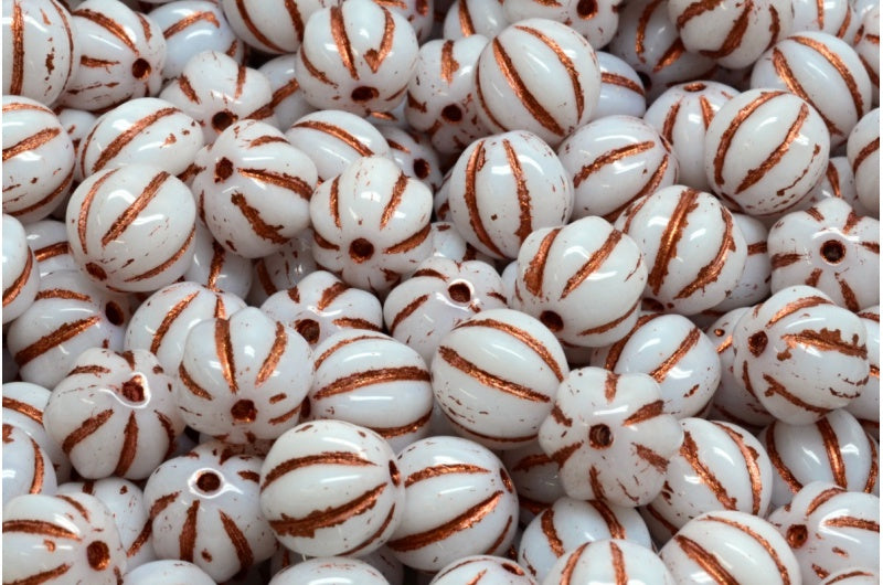 Melon Beads, White Copper Lined (02010-54319), Glass, Czech Republic