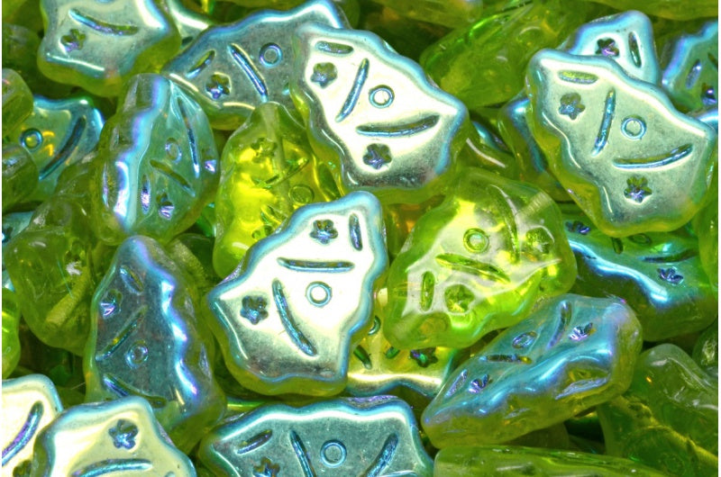OUTLET 10 grams Christmas Tree Beads, 17 x 12 mm, Transparent Green Ab (50230-28701), Glass, Czech Republic
