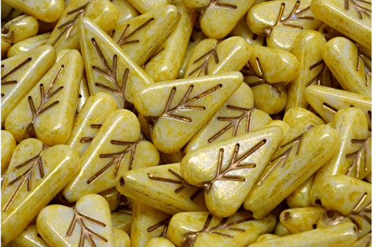 Heart Leaf Bead, White Gold Lined Light Yellow (02010-54302-34302), Glass, Czech Republic