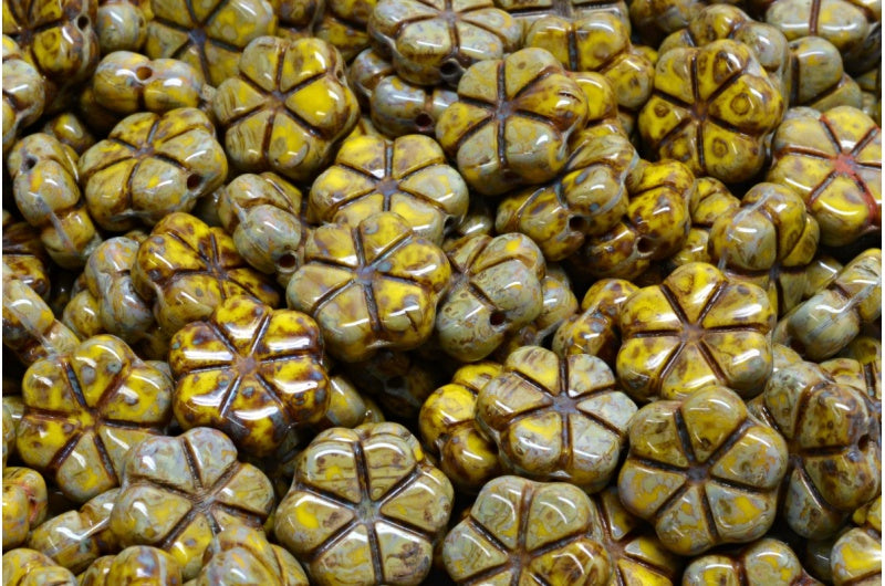 Garland Flower Beads, Yellow Travertin (83120-86800), Glass, Czech Republic