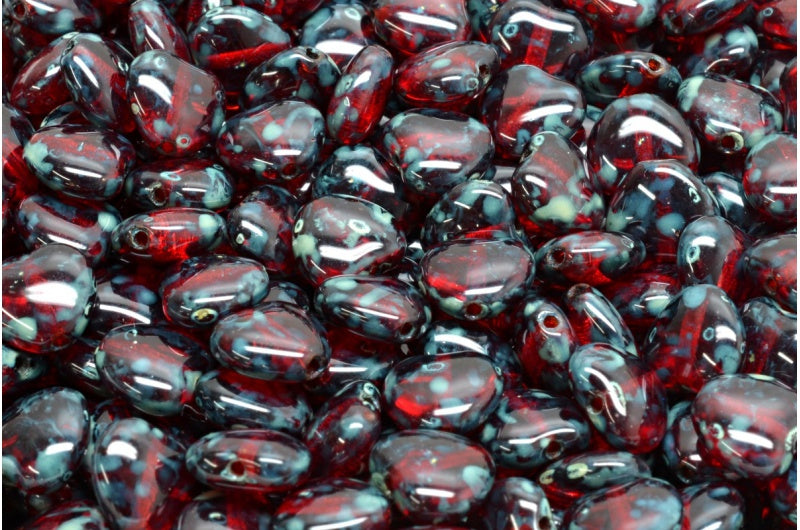 Heart Beads, Ruby Red Travertin (90080-86800), Glass, Czech Republic