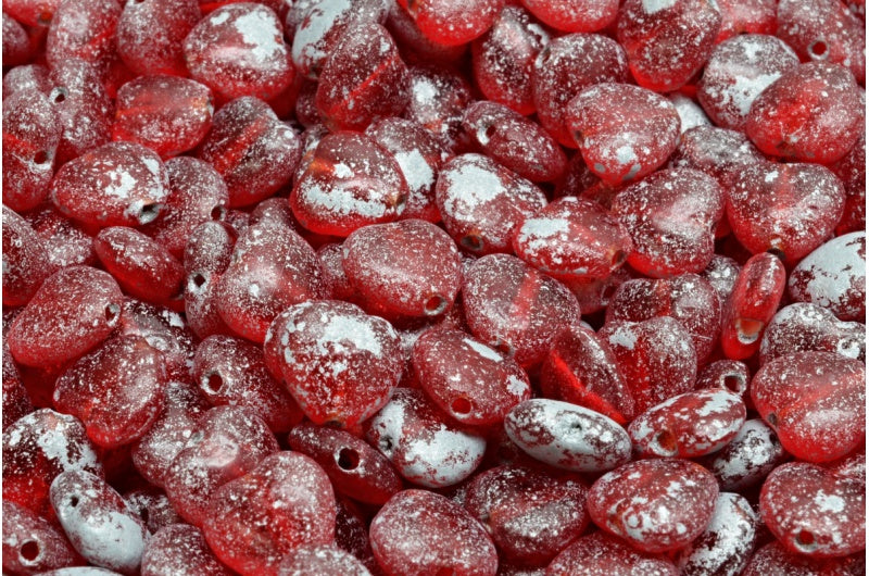 Heart Beads, Ruby Red Etched Silver Lined (90080-etch-54301), Glass, Czech Republic