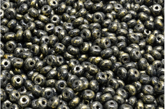 Rondelle Druck Beads, Black Gold Splash (23980-86720), Glass, Czech Republic