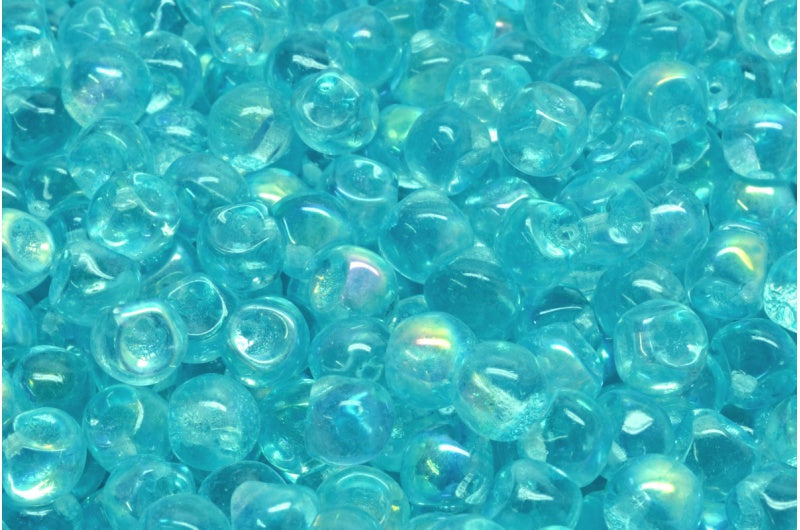 Mushroom Button Beads, Crystal Ab Light Aqua Blue (00030-28701-34308), Glass, Czech Republic