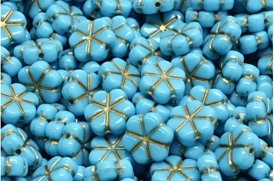 Garland Flower Beads, Blue Gold Lined (63020-54302), Glass, Czech Republic