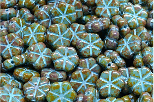 Garland Flower Beads, Blue Travertin Light Blue Lined (63020-86800-54308), Glass, Czech Republic