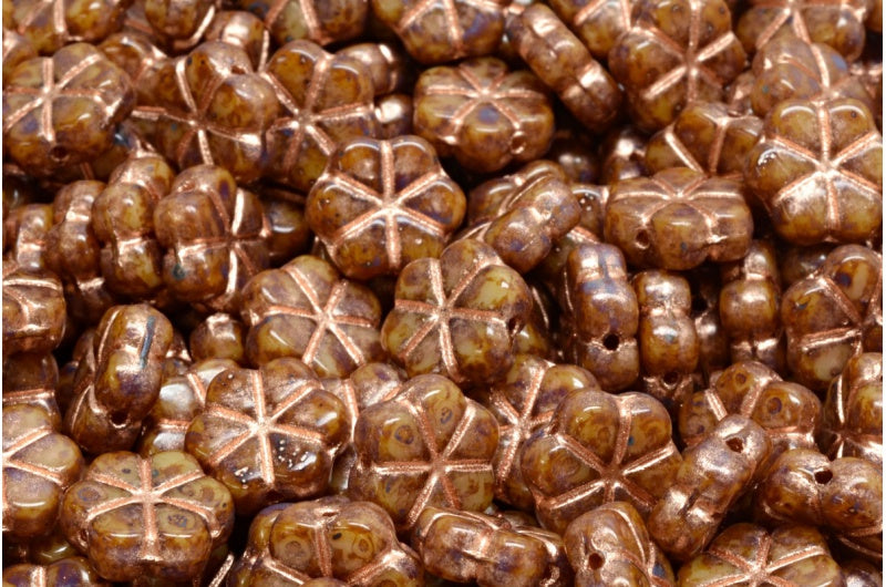 Garland Flower Beads, Beige Travertin Copper Lined (13020-86800-54318), Glass, Czech Republic