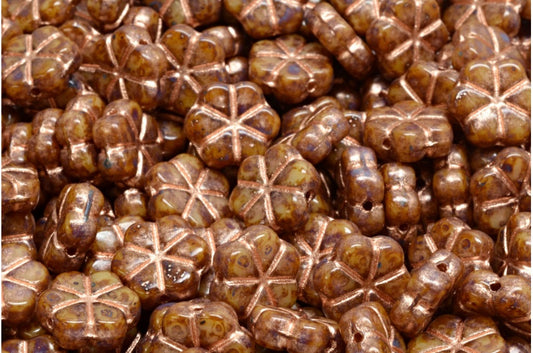 Garland Flower Beads, Beige Travertin Copper Lined (13020-86800-54318), Glass, Czech Republic