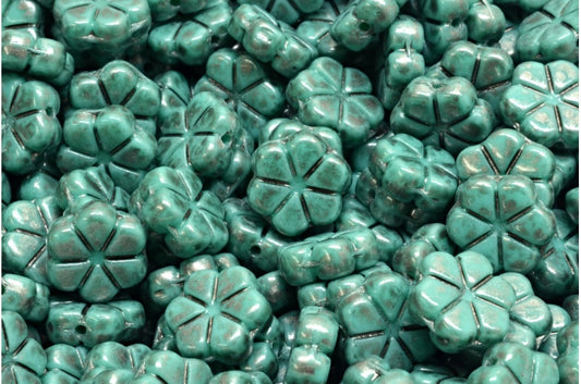 Garland Flower Beads, Turquoise Silver Splash (63130-86790), Glass, Czech Republic