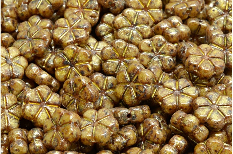 Garland Flower Beads, 83539 Travertin Light Yellow (83539-86800-34302), Glass, Czech Republic