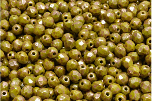 Faceted Round Fire Polished Beads, Opaque Green 86750 (53400-86750), Glass, Czech Republic