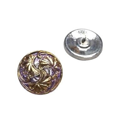 1個 ハンドペイントガラスボタン（飾り付き）、サイズ10（22.5 mm）、ガラス、チェコ共和国