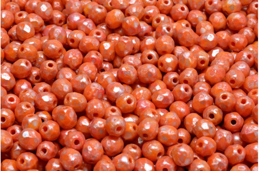 Faceted Round Fire Polished Beads, Deep Orange  86700 (93140-86700), Glass, Czech Republic