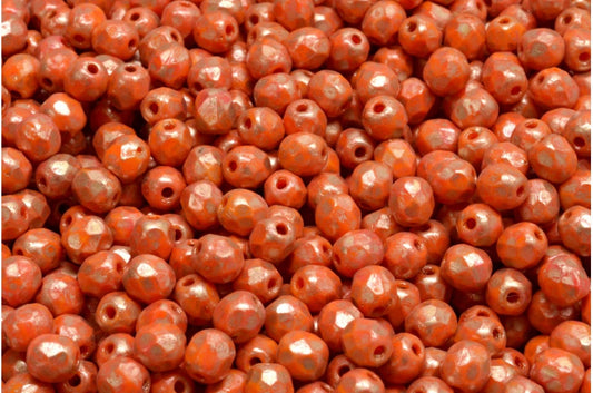 Faceted Round Fire Polished Beads, Deep Orange  86710 (93140-86710), Glass, Czech Republic