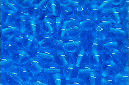 Round Druck Beads, Transparent Aqua (60020), Glass, Czech Republic