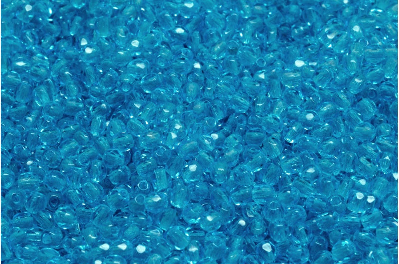 Faceted Round Fire Polished Beads, Transparent Aqua (60020), Glass, Czech Republic