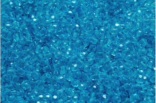 Faceted Round Fire Polished Beads, Transparent Aqua (60020), Glass, Czech Republic