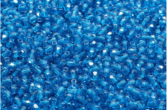 OUTLET 150g Round Faceted Fire Polished Beads, Transparent Aqua B (60080-B), Glass, Czech Republic