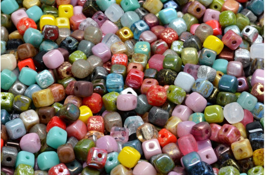 Cube Beads, 1 Mixed Colors (00001-mix), Glass, Czech Republic