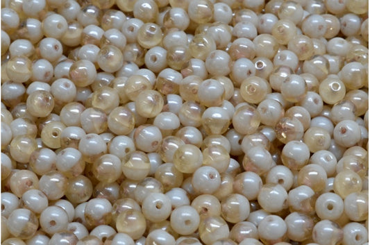 ラウンドドラックビーズ、透明ライトトパーズイエローホワイトヘマタイト（10020-02010-14400）、ガラス、チェコ共和国