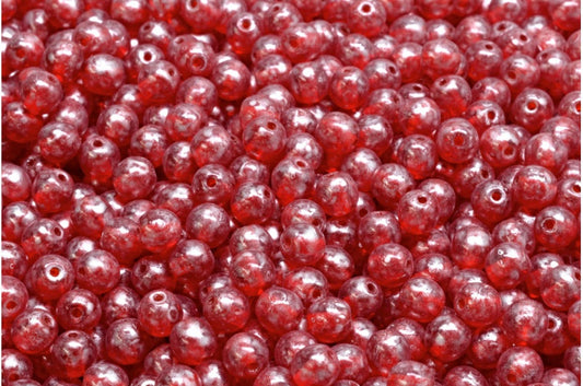 Round Druck Beads, Ruby Red 86700 (90080-86700), Glass, Czech Republic