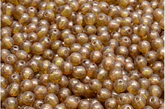 Round Druck Beads, Transparent Green 86750 (50230-86750), Glass, Czech Republic