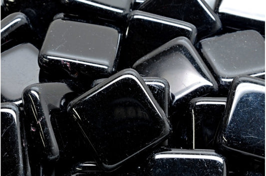 Square Beads, Black (23980), Glass, Czech Republic