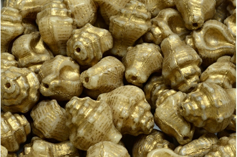 Murex Shell Beads, Beige Gold Lined (13020-54302), Glass, Czech Republic
