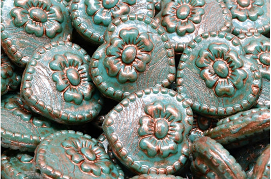 OUTLET 10 grams Heart Beads With Rose, 17 x 17 mm, 63134 Copper Splash (63134-86750), Glass, Czech Republic