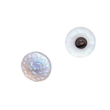 2 pcs Hand Painted Glass Buttons with ornament, size 6 (13.5 mm), Glass, Czech Republic