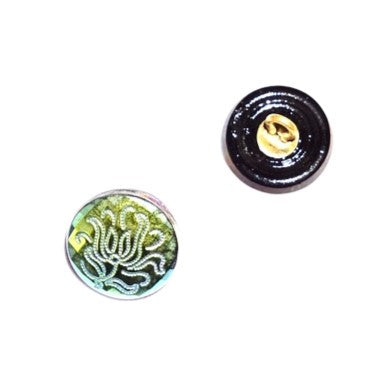 2 pcs Hand Painted Glass Buttons with ornament, size 6 (13.5 mm), Glass, Czech Republic