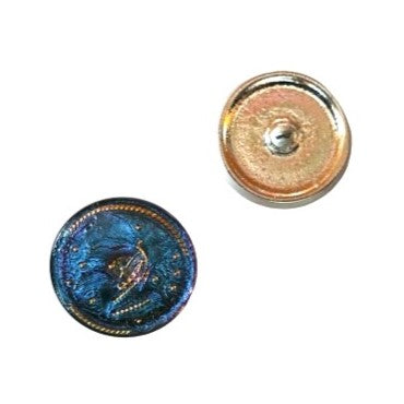 1個 ハンドペイントガラスボタン（飾り付き）、サイズ14（31.5 mm）、ガラス、チェコ共和国