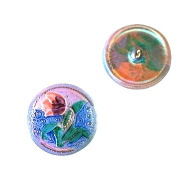 1 pcs Hand Painted Glass Buttons with ornament, size 14 (31.5 mm), Glass, Czech Republic