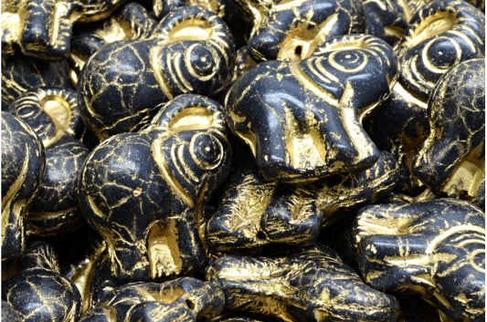 Elephant Beads, Black Gold Lined (23980-54302), Glass, Czech Republic