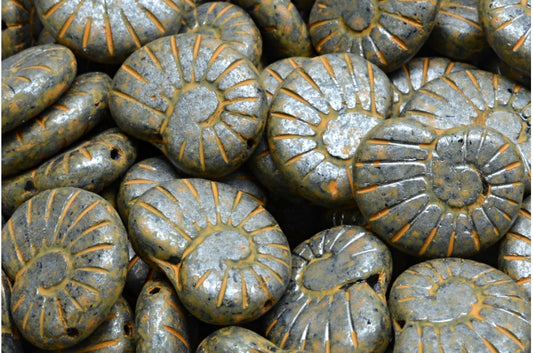 OUTLET 10 grams Shell Beads, 17 x 13 mm, Black 84303 Silver Splash (23980-84303-86790), Glass, Czech Republic