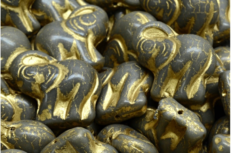 Elephant Beads, Opaque Gray Gold Lined (43030-54302), Glass, Czech Republic