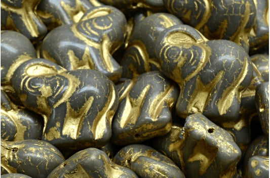 OUTLET 10 grams Elephant Beads, 20 x 21 mm, Opaque Gray Gold Lined (43030-54302), Glass, Czech Republic