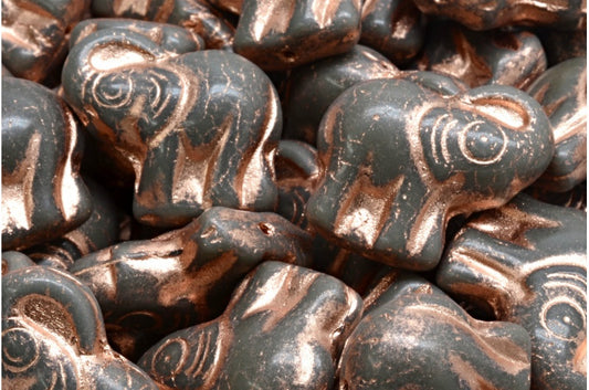 Elephant Beads, Opaque Gray Copper Lined (43030-54318), Glass, Czech Republic