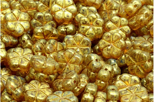 Garland Flower Beads, Crystal Gold Luster Spotted (00030-65322), Glass, Czech Republic