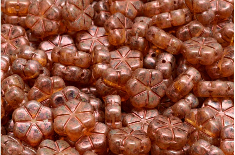 Garland Flower Beads, Crystal Copper Luster Spotted (00030-65324), Glass, Czech Republic