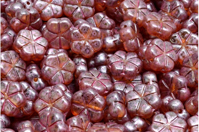 Garland Flower Beads, Crystal Rose Luster Spotted (00030-65327), Glass, Czech Republic