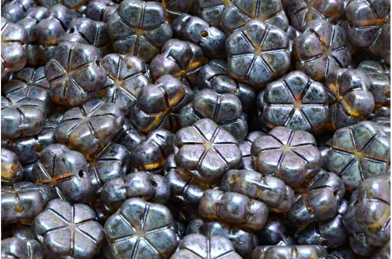 Garland Flower Beads, Crystal Purple Brown Luster Spotted (00030-65329), Glass, Czech Republic