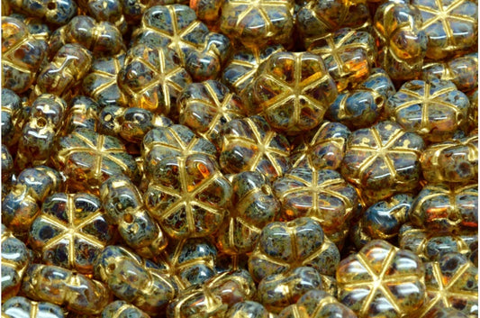 Garland Flower Beads, Crystal Travertin Gold Lined (00030-86800-54302), Glass, Czech Republic