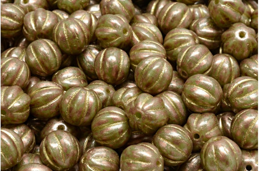 Melon Beads, R2532 86750 Gold Lined (R2532-86750-54302), Glass, Czech Republic