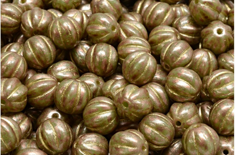 OUTLET 10 grams Melon Beads, 8 x 8 mm, R2532 Copper Splash Gold Lined (R2532-86750-54302), Glass, Japan