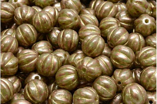 OUTLET 10 grams Melon Beads, 8 x 8 mm, R2532 Copper Splash Gold Lined (R2532-86750-54302), Glass, Japan